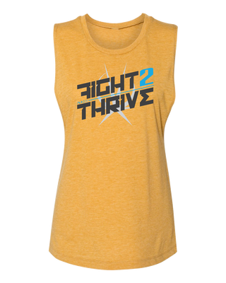 Yellow Sleeveless Tank top Printed on Front Fight 2 Thrive with Arkeo1 Icon