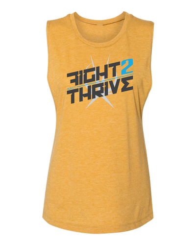 Yellow Sleeveless Tank top Printed on Front Fight 2 Thrive with Arkeo1 Icon