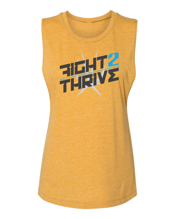 Yellow Sleeveless Tank top Printed on Front Fight 2 Thrive with Arkeo1 Icon