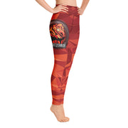 Style—High waist leggings 82/18% Polyester/Spandex Blend Color—Digicamo orange with Fight2Thrive quote and Empower Fist