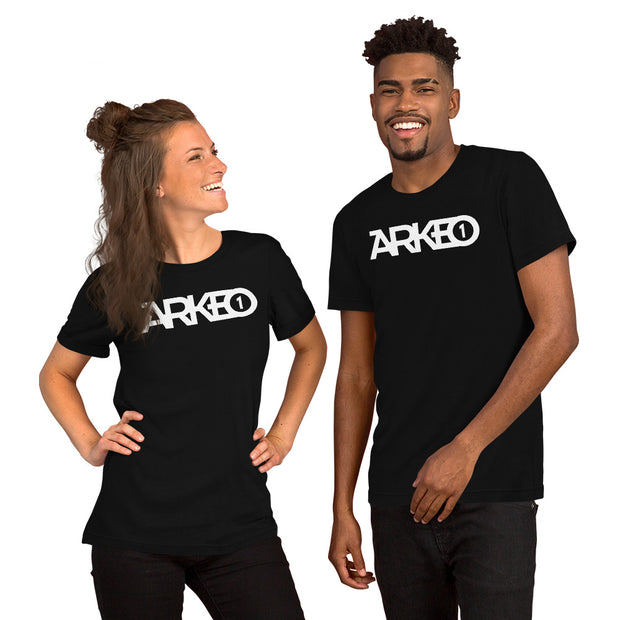 Arkeo1 B&W - Unisex T-Shirt 4.2 oz.(US) 7 oz.(CA), 100% airlume combed and ringspun cotton, 32 singles Front White DTG ARKEO1, Back White DTG Arkeo1 Icon Retail fit Unisex sizing Coverstitched collar and sleeves Shoulder-to-shoulder taping Side seams Tear-away label